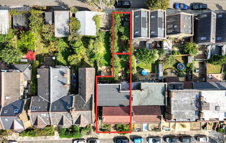 Aerial view of Finsbury Park property with plot outlined